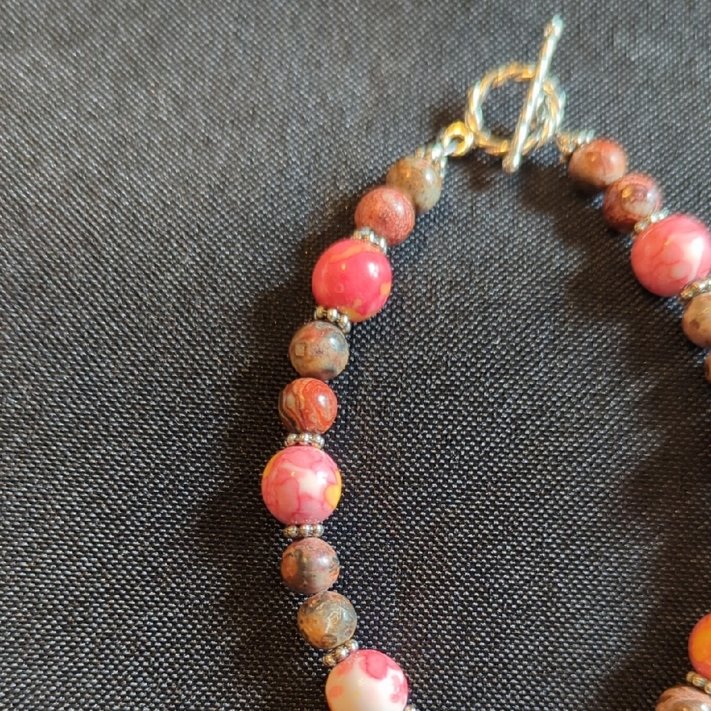 Chic Pink and Brown Beaded Bracelet - Picture 3 of 5